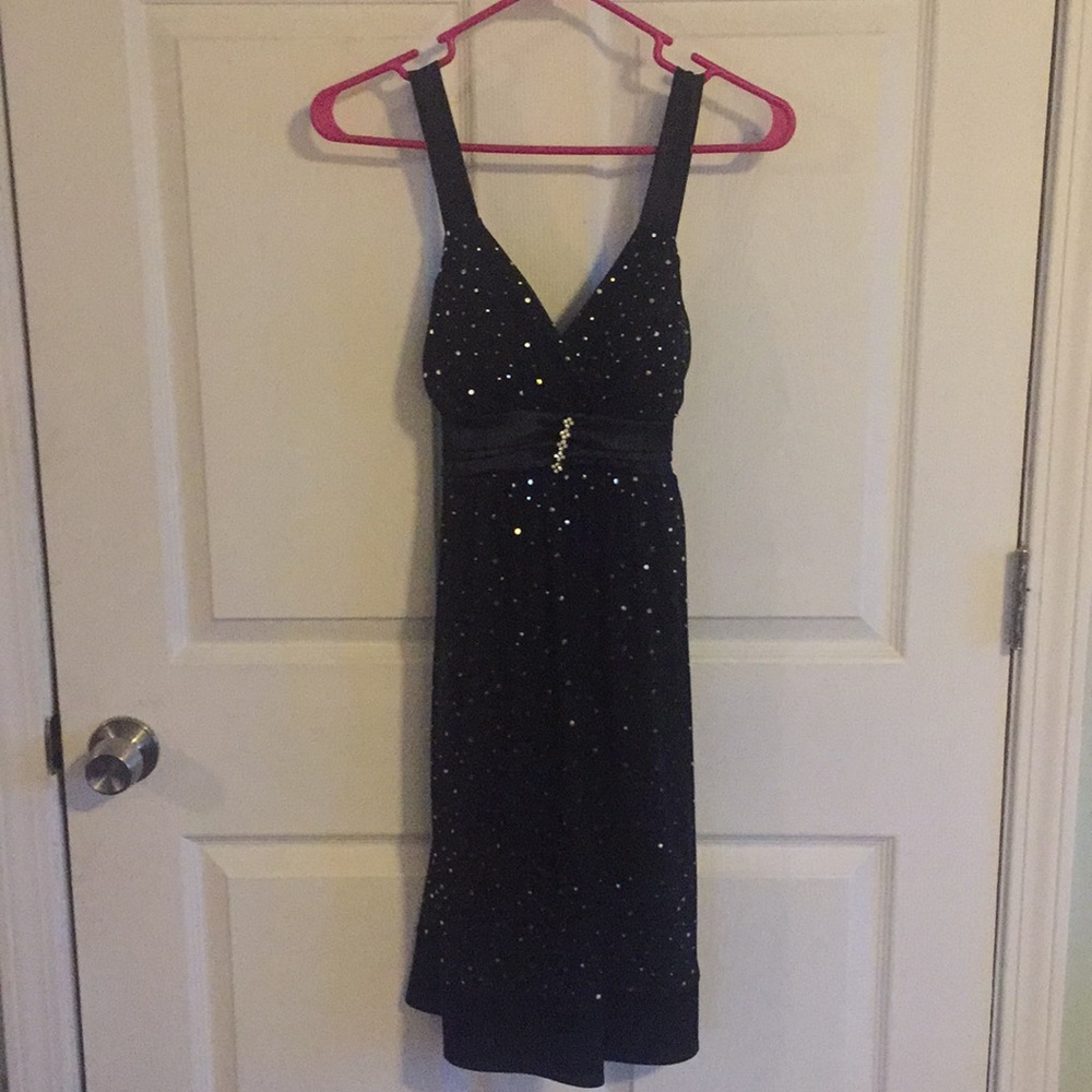 Black satin sparkle dress.